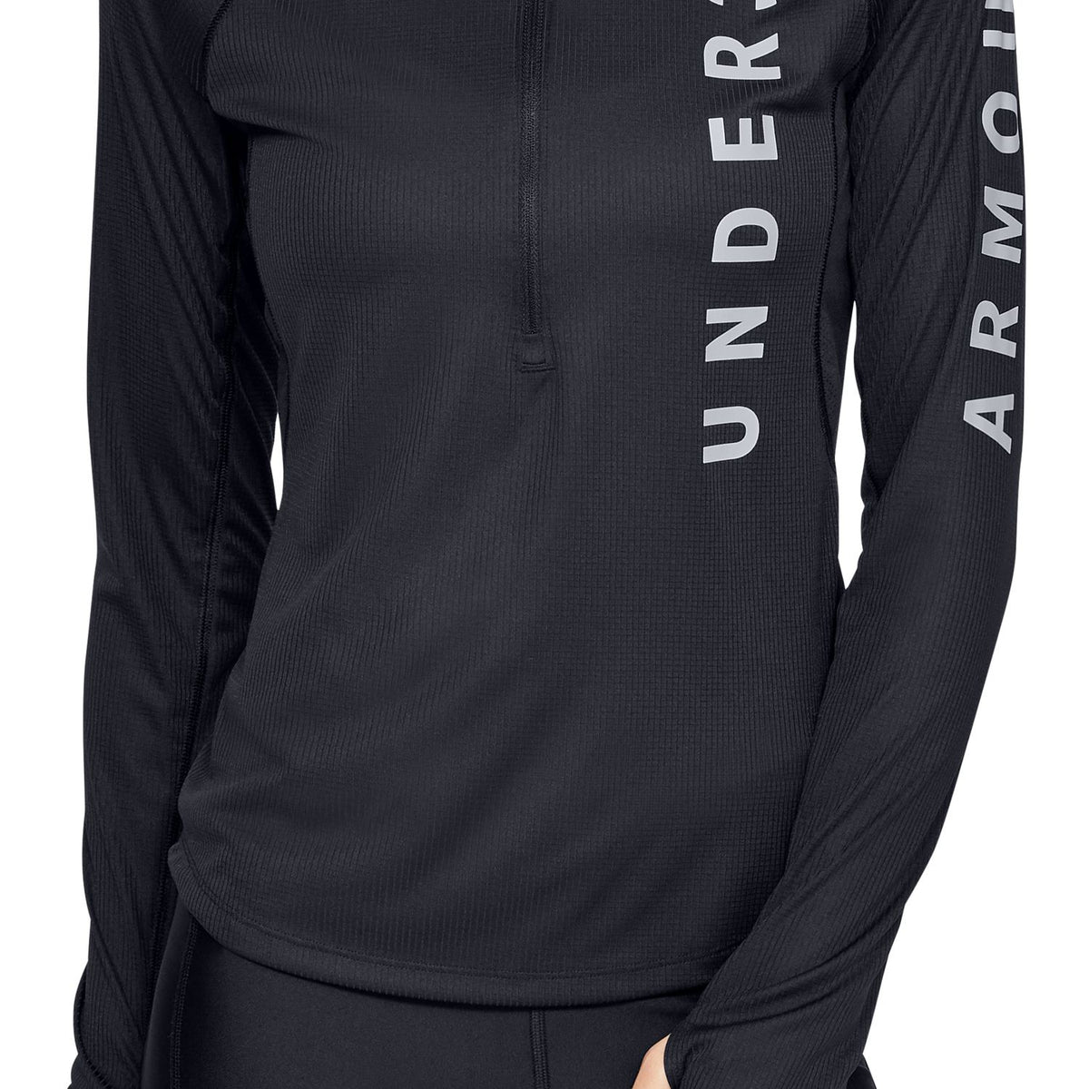 Polerón con medio cierre y gráfico de la marca UA Speed Stride para mujer