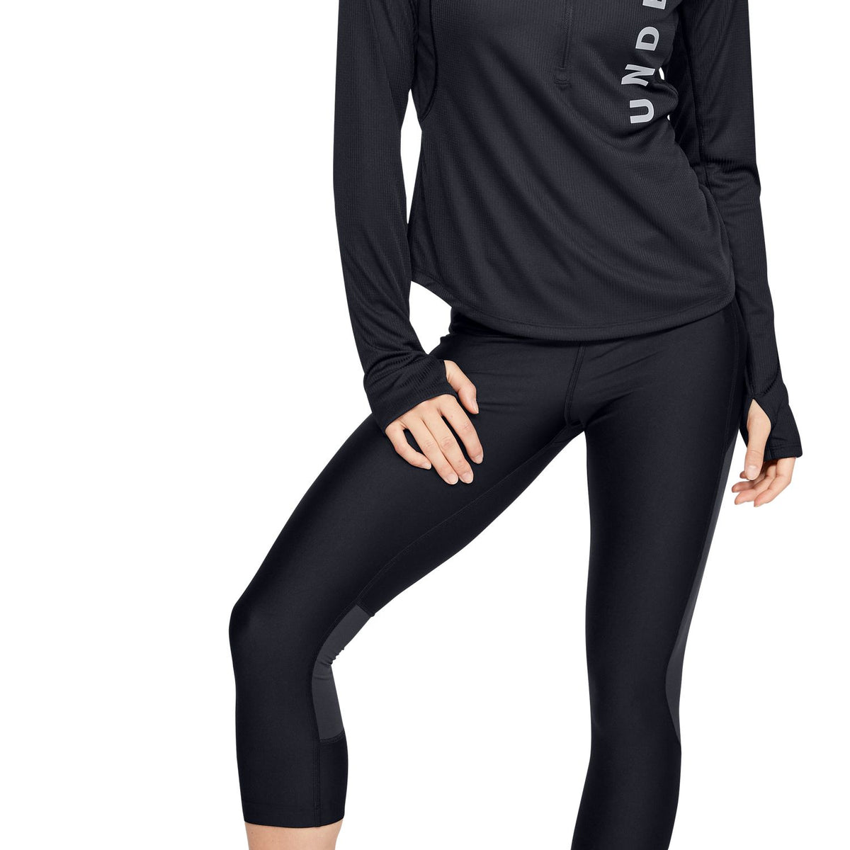 Polerón con medio cierre y gráfico de la marca UA Speed Stride para mujer