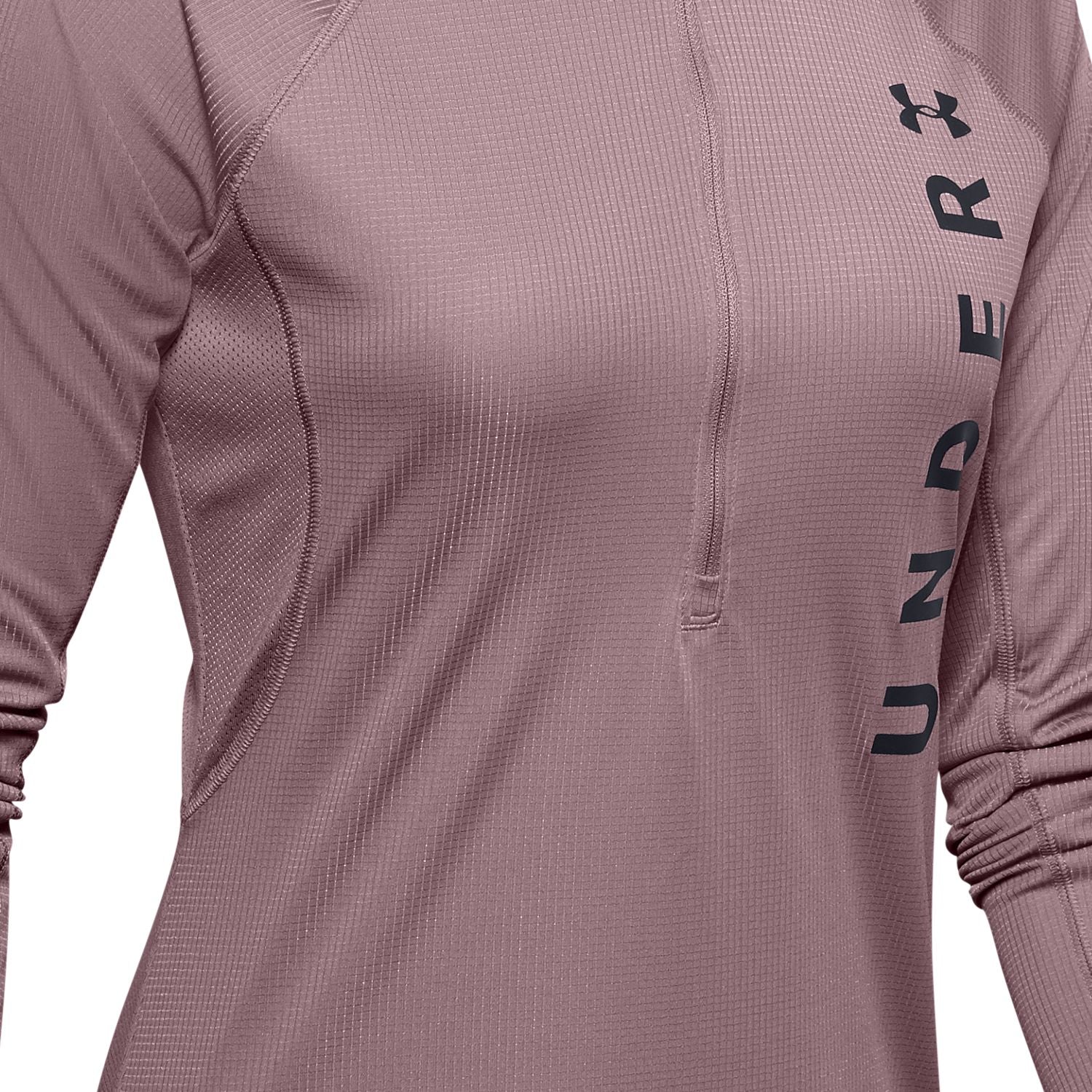 Polerón con medio cierre y gráfico de la marca UA Speed Stride para mujer