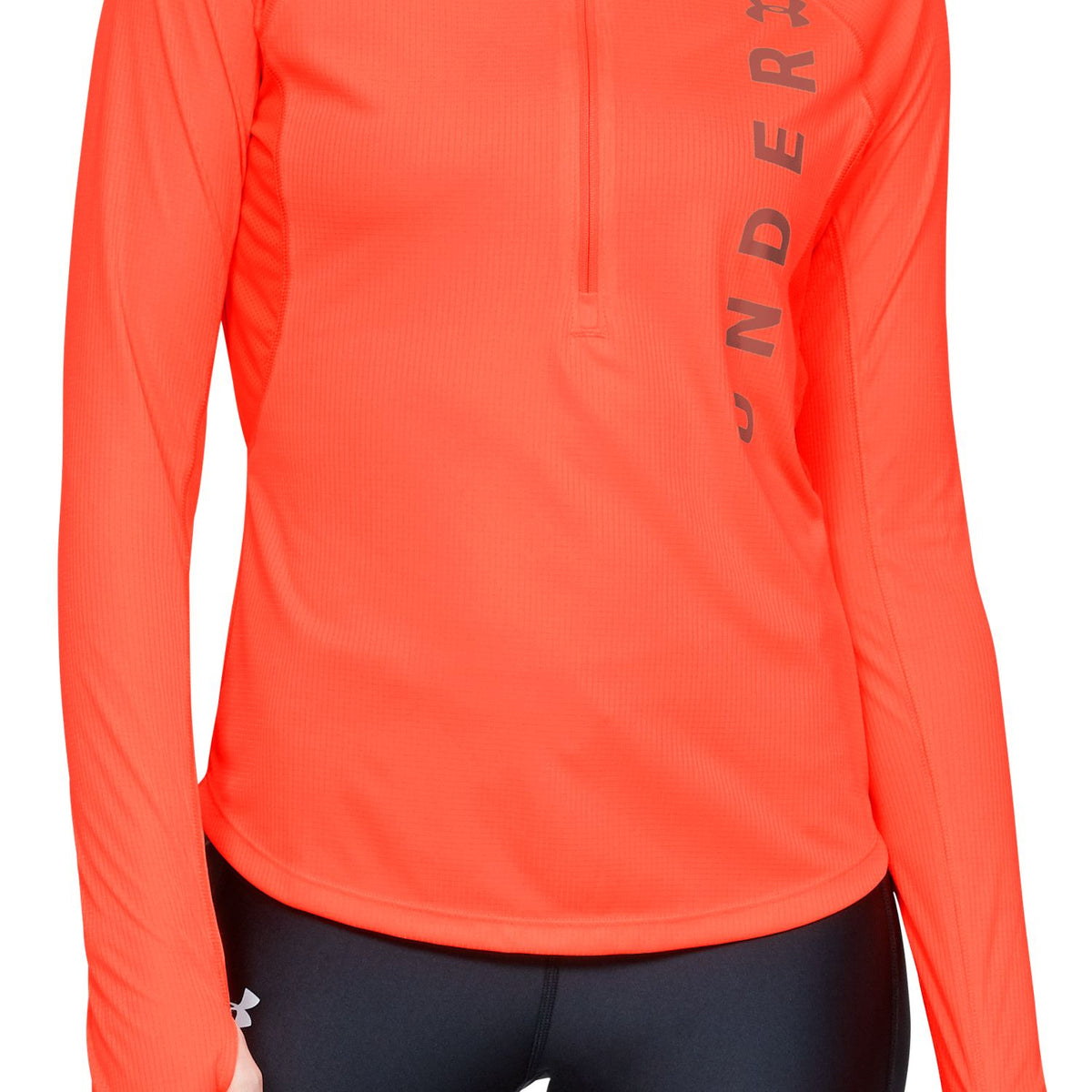 Polerón con medio cierre y gráfico de la marca UA Speed Stride para mujer