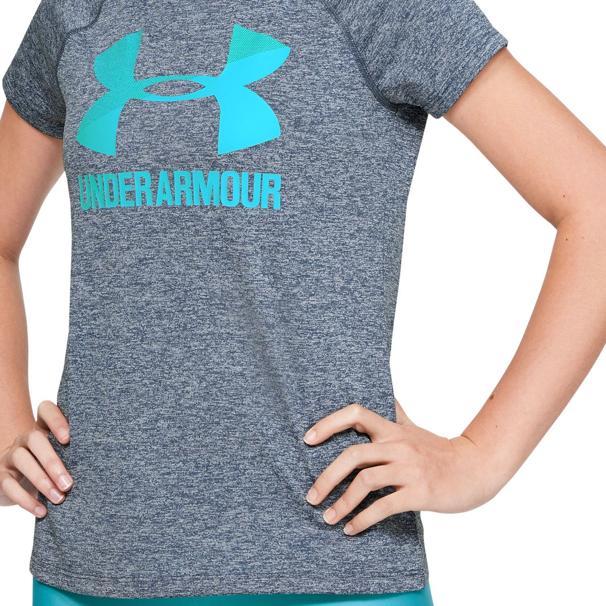 Polera manga corta UA Big Logo Twist para niña