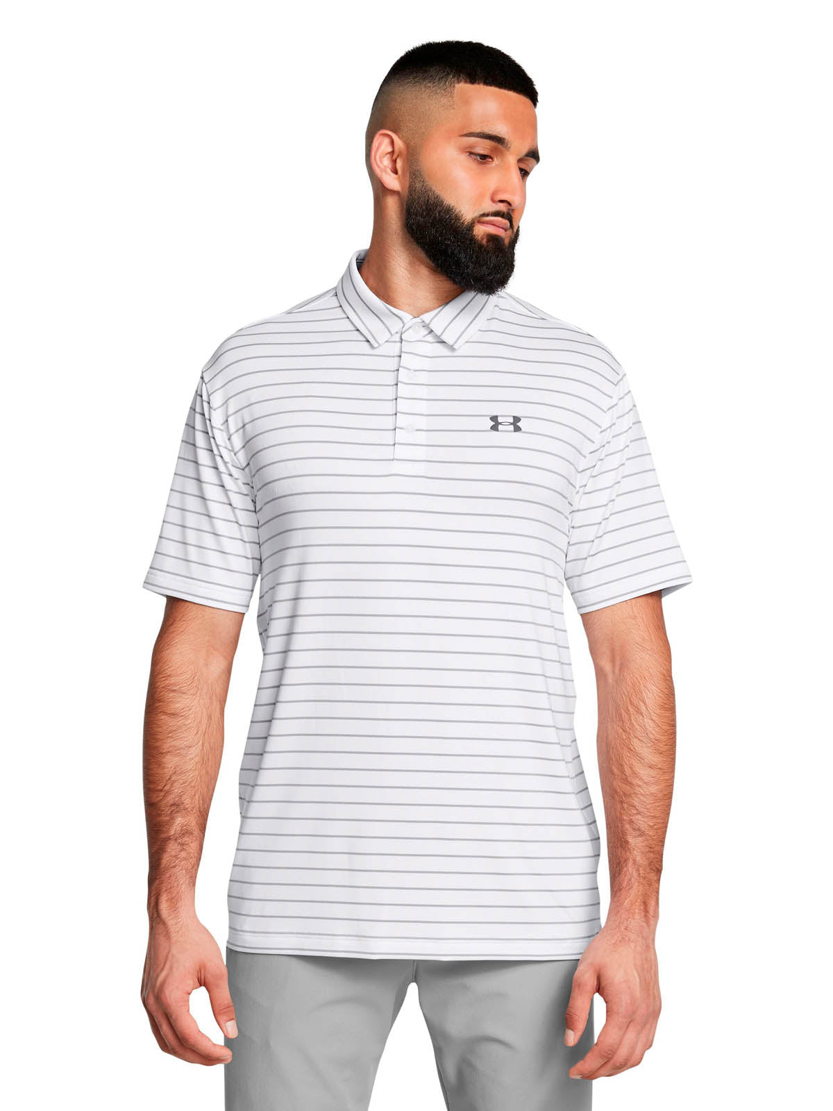 Polera manga corta Golf para hombre Playoff Core Stripe blanco Under Armour