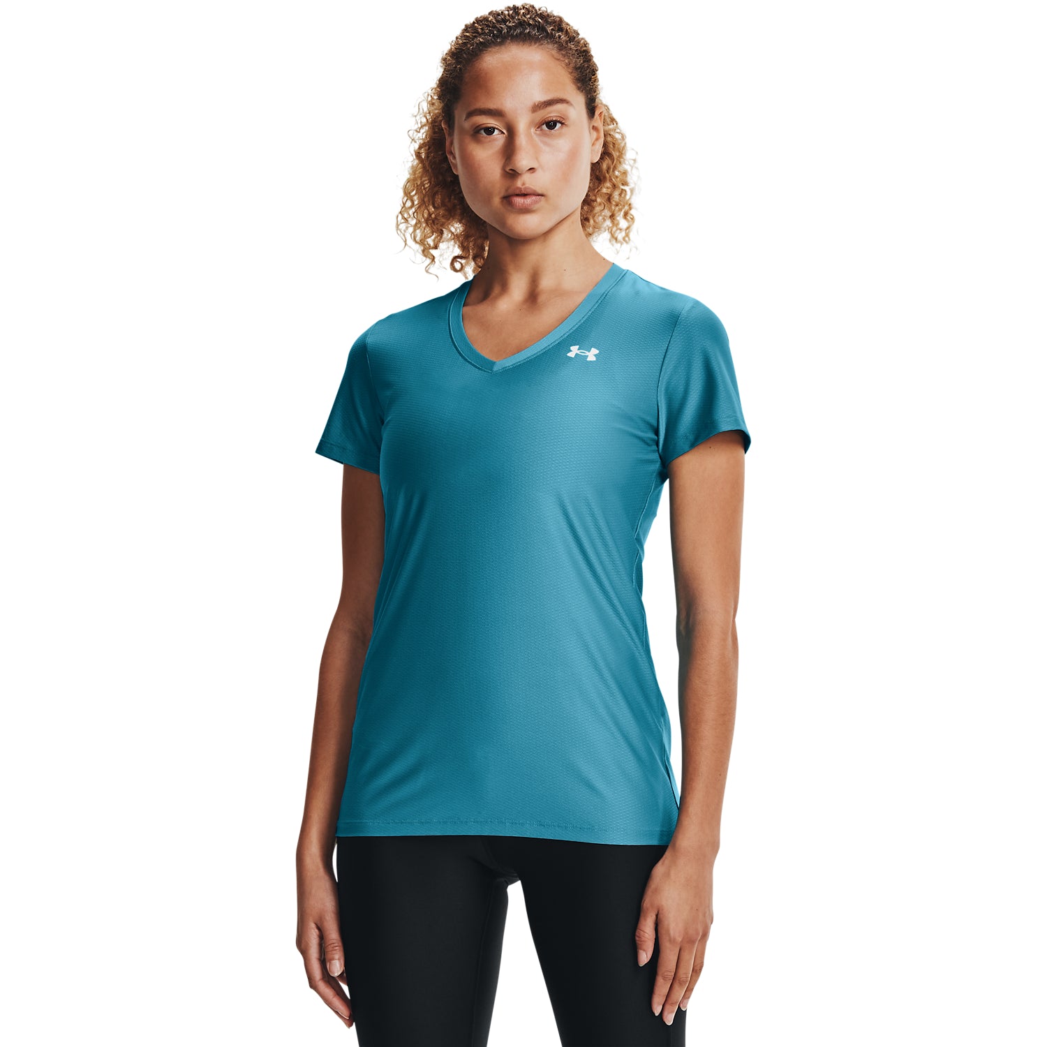 Playera Manga Corta Cuello en V UA Velocity Shine para Mujer