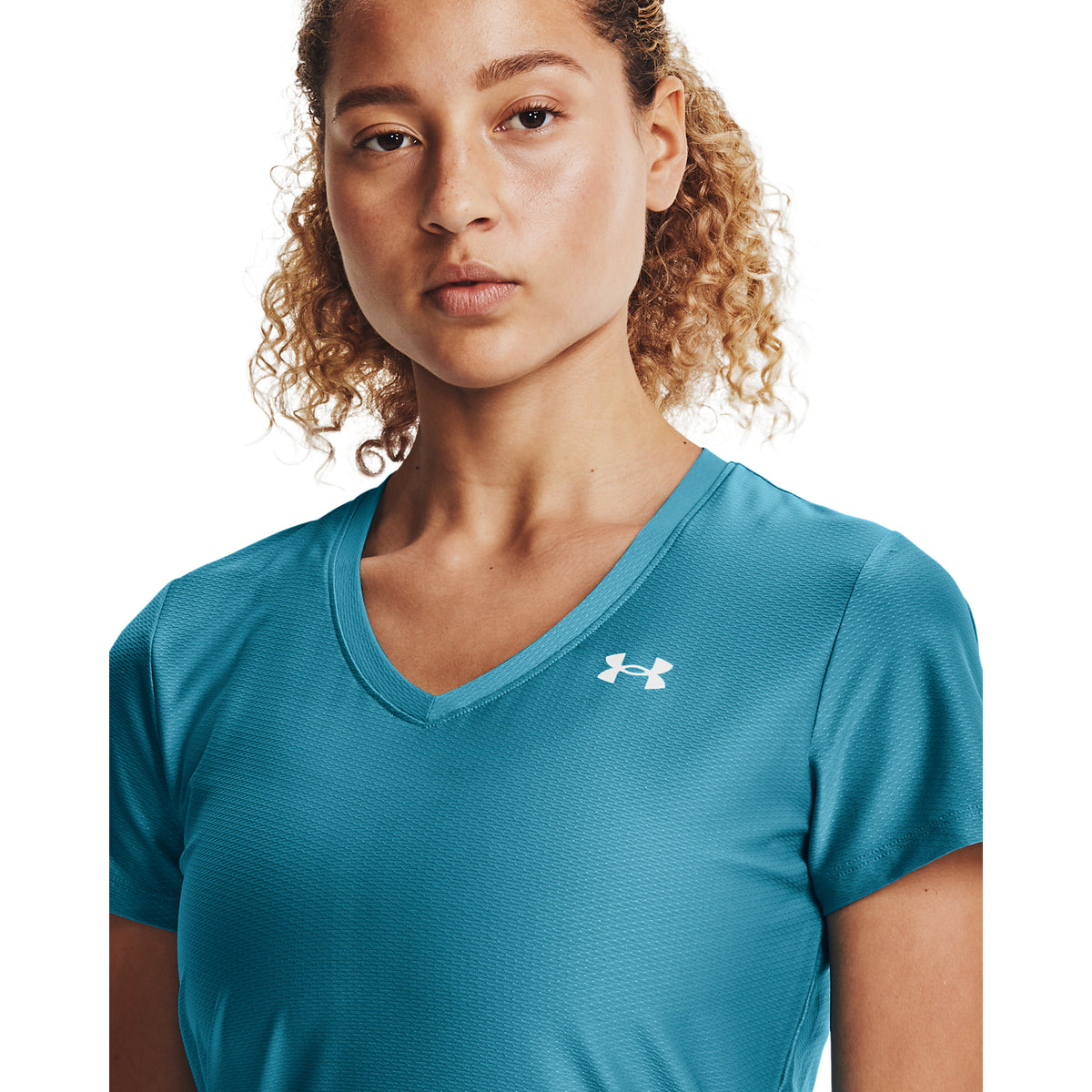 Playera Manga Corta Cuello en V UA Velocity Shine para Mujer