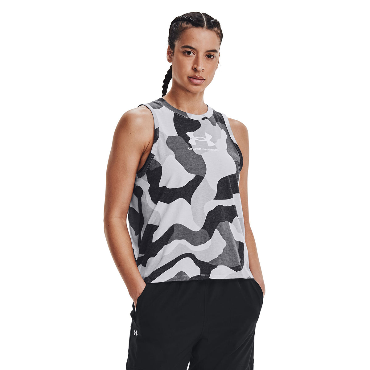Polera sin mangas UA Camo Muscle para mujer
