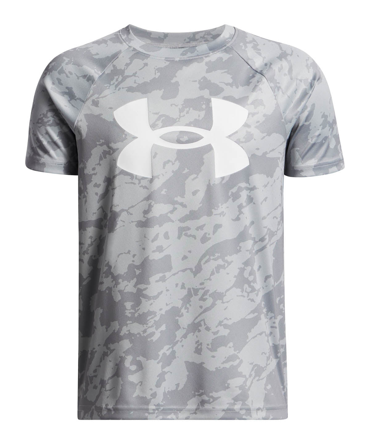 Polera manga corta de entrenamiento para niño Tech Big Logo Printed Gris Under Armour
