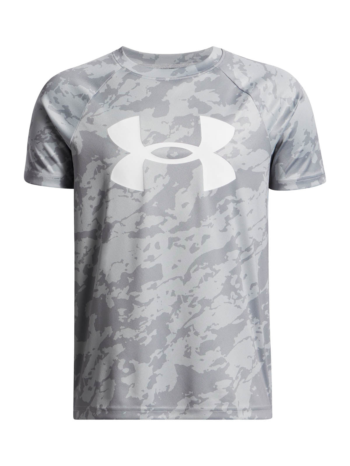 Polera manga corta de entrenamiento para niño Tech Big Logo Printed Gris Under Armour