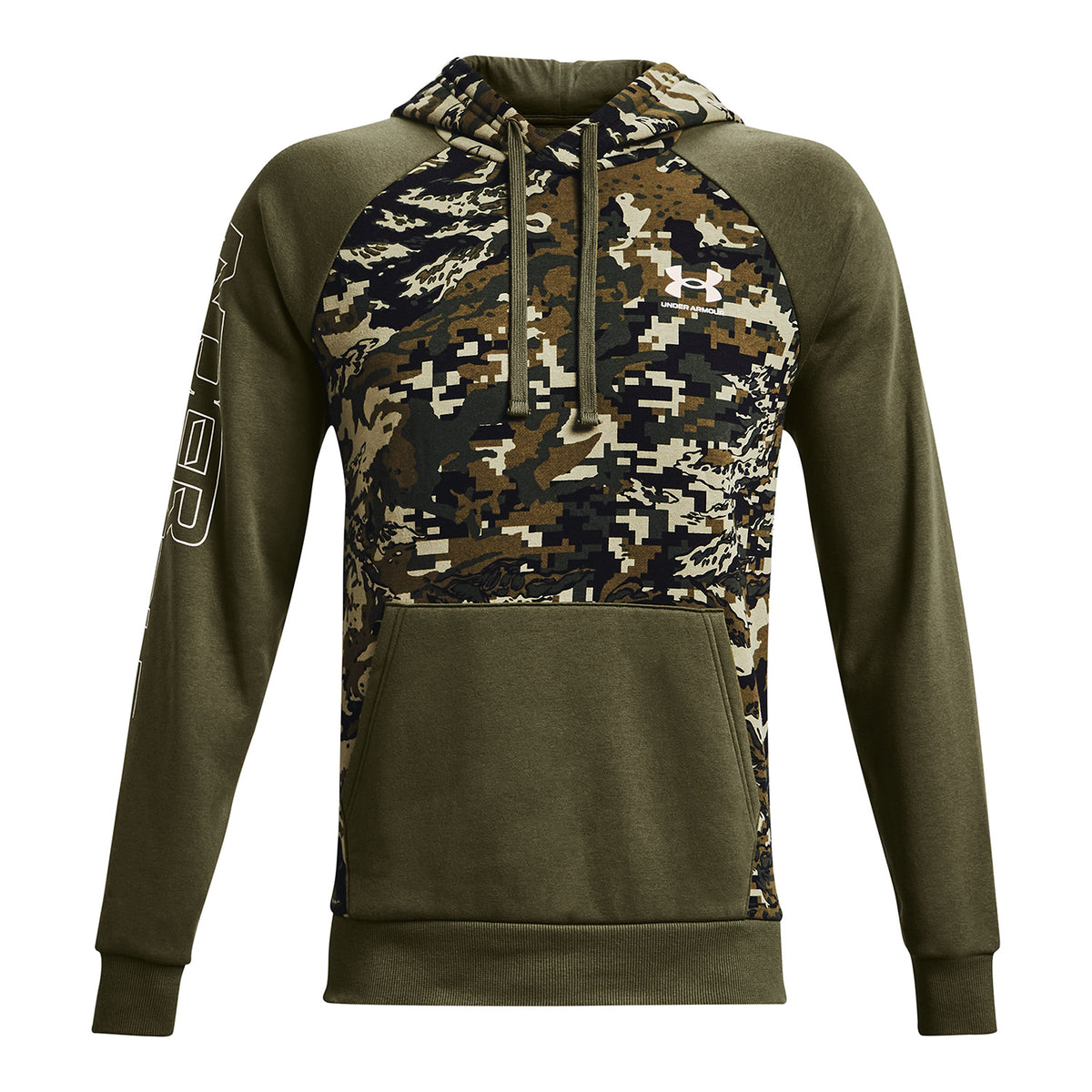 Polera manga larga UA Rival Fleece Camo Script para hombre