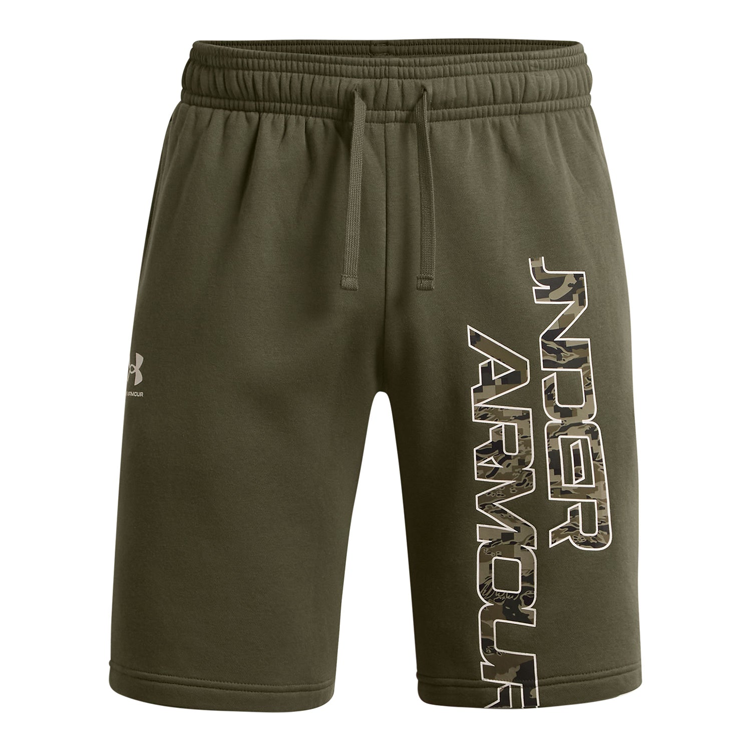 Shorts UA Rival Fleece Camo Script para hombre