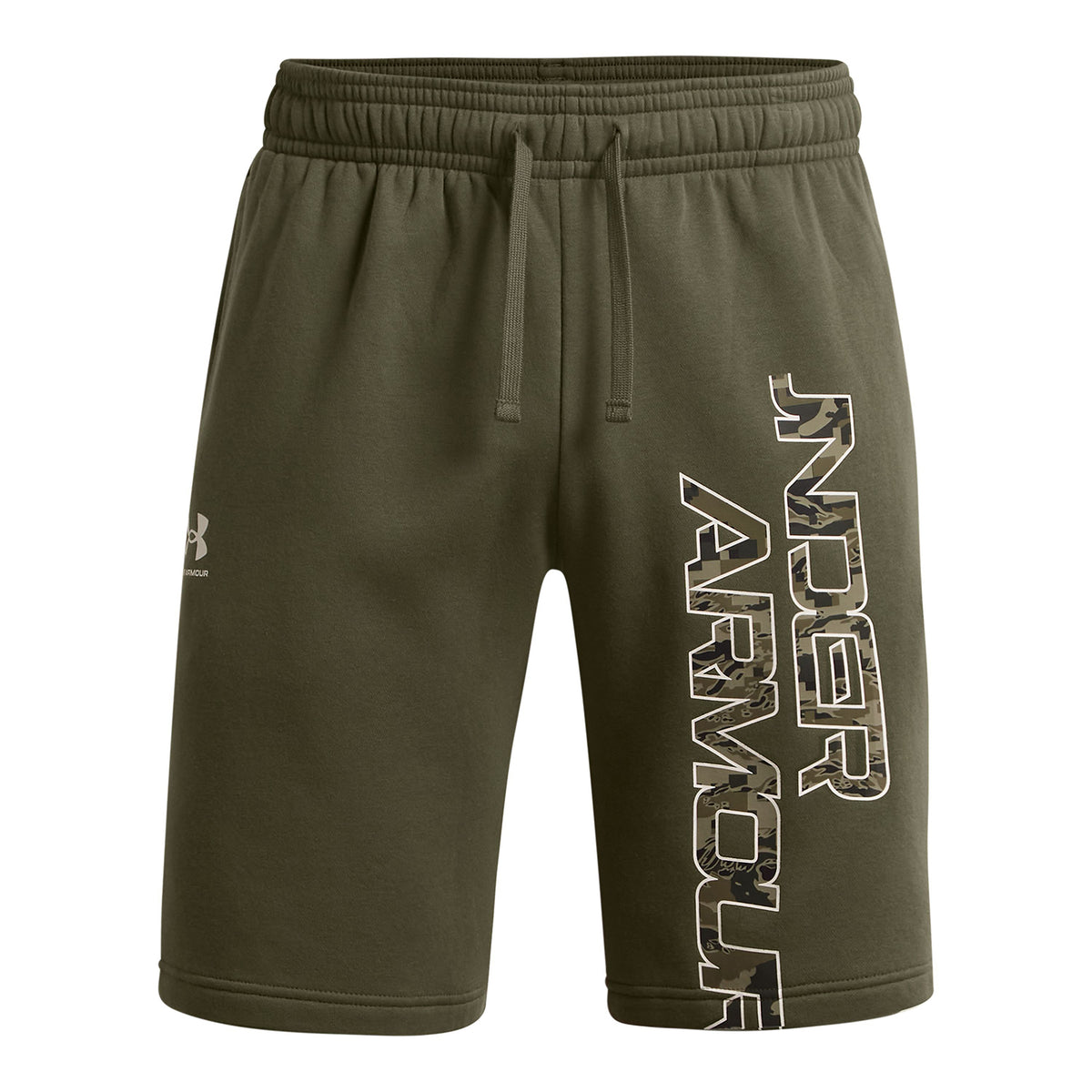 Shorts UA Rival Fleece Camo Script para hombre