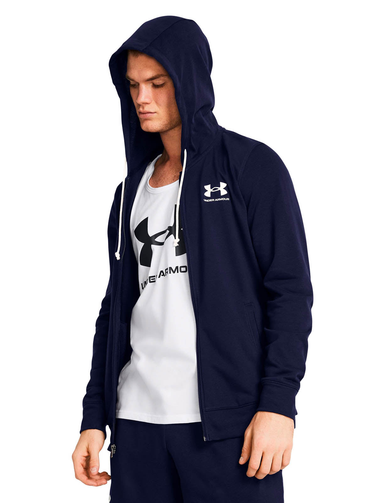 Polerón Under Armour Rival terry con cierre azul marino para hombre