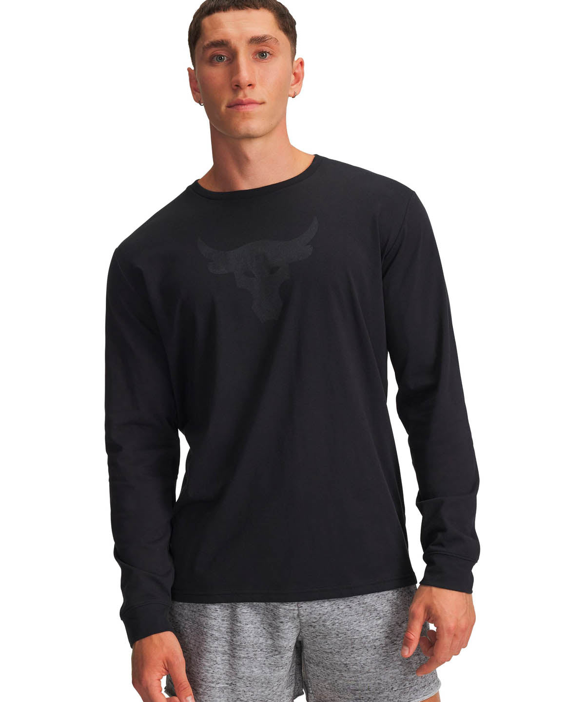 Polera manga larga de entrenamiento para hombre Project Rock Brahma Bull negra Under Armour