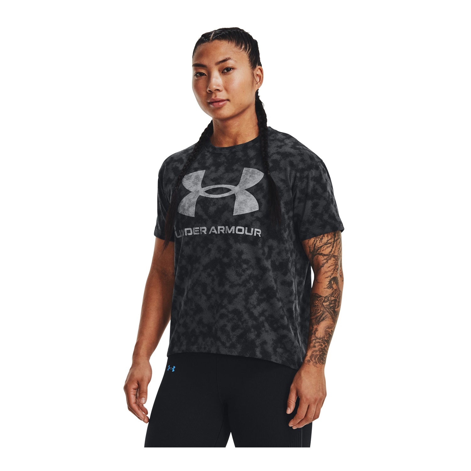 Polera manga corta UA Sporstyle Logo Aop Heavyweight para mujer