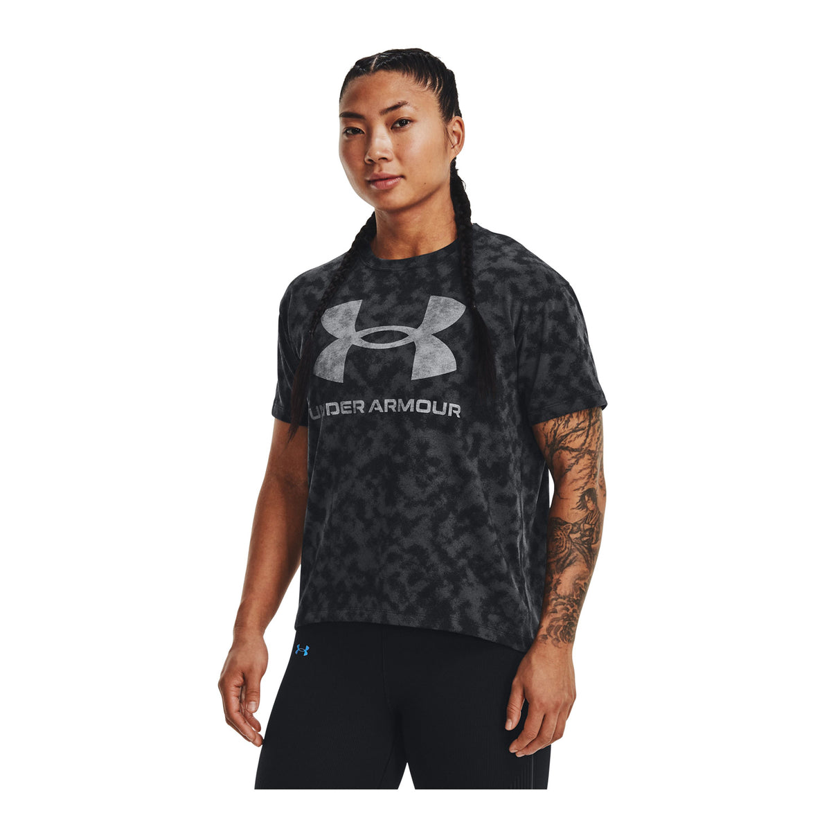 Polera manga corta UA Sporstyle Logo Aop Heavyweight para mujer