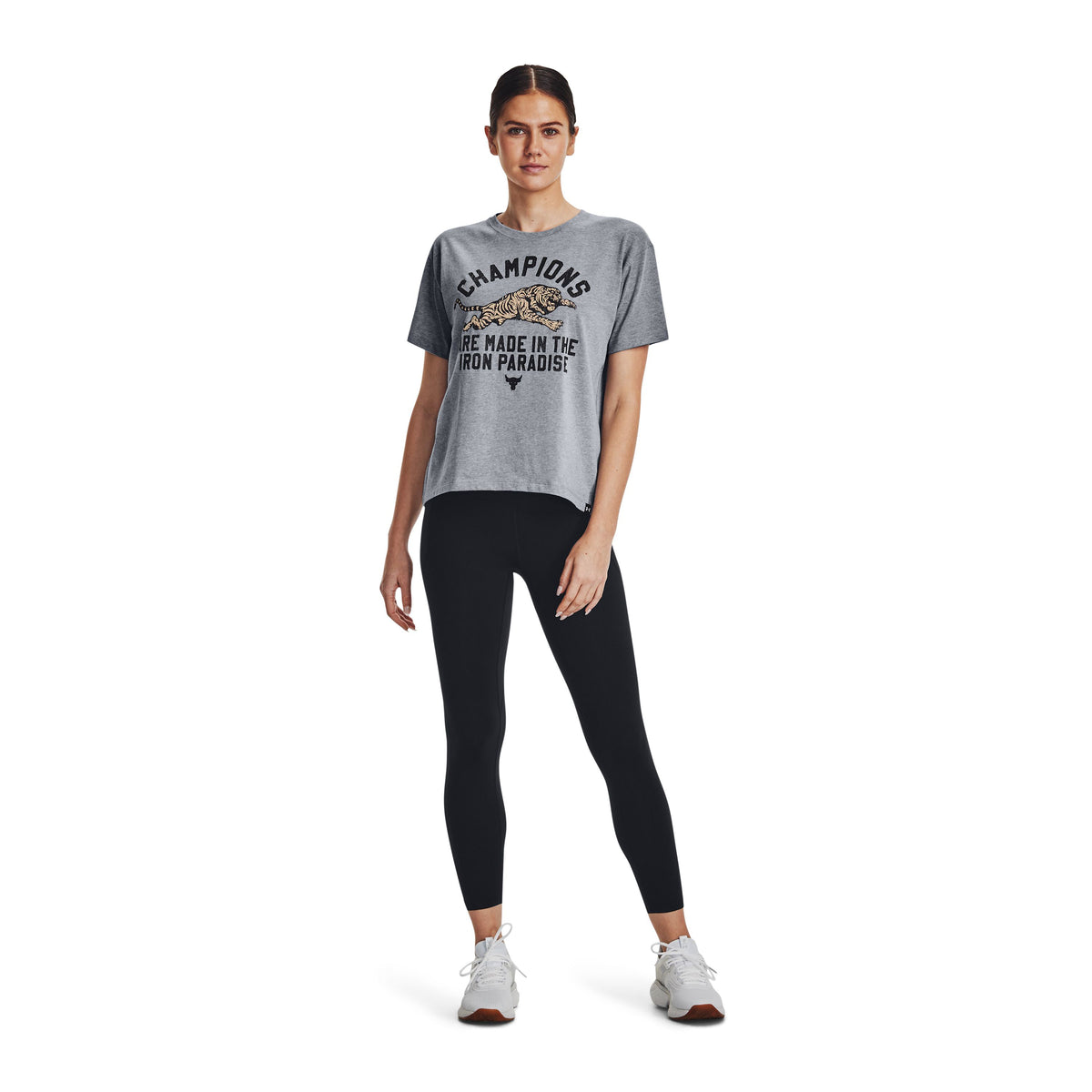 Polera manga corta UA Project Rock Iron Heavyweight para mujer