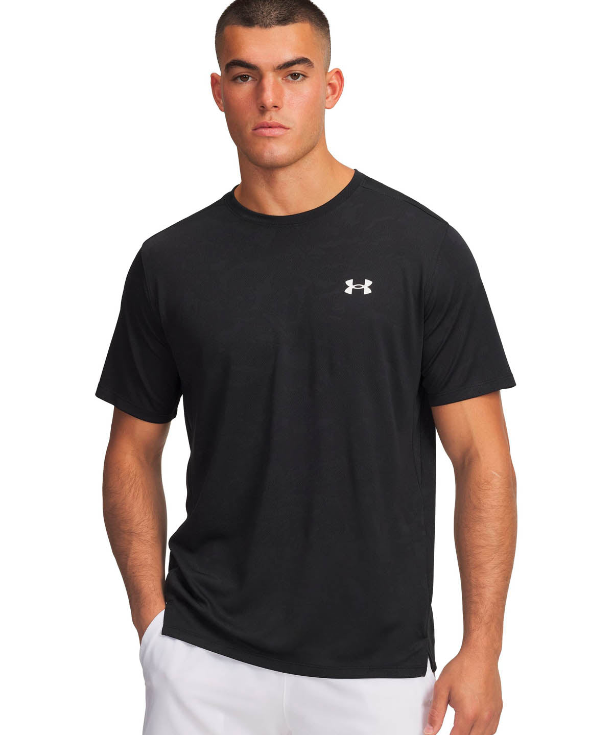 Polera manga corta de entrenamiento para hombre Tech Vent Jacquard Negra Under Armour