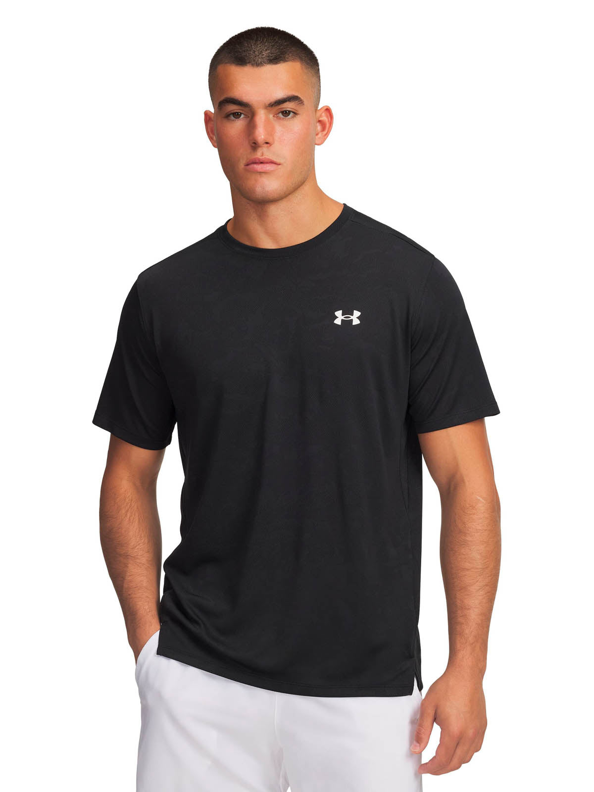 Polera manga corta de entrenamiento para hombre Tech Vent Jacquard Negra Under Armour