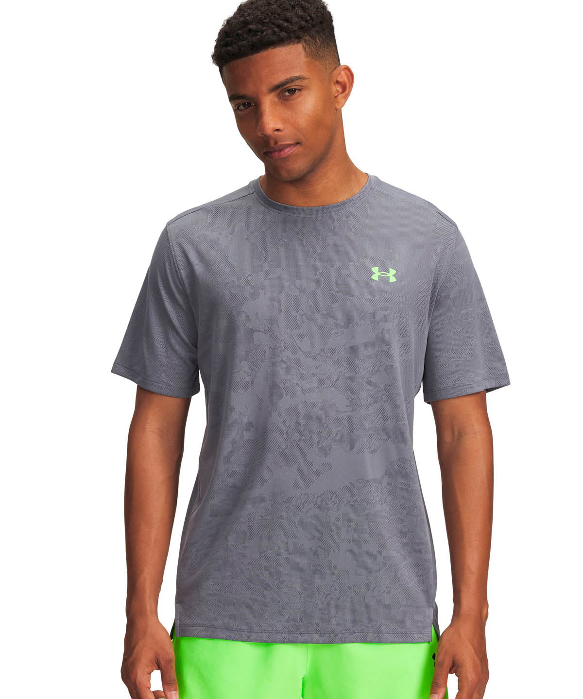 Polera manga corta de entrenamiento para hombre Tech Vent Jacquard Gris Under Armour