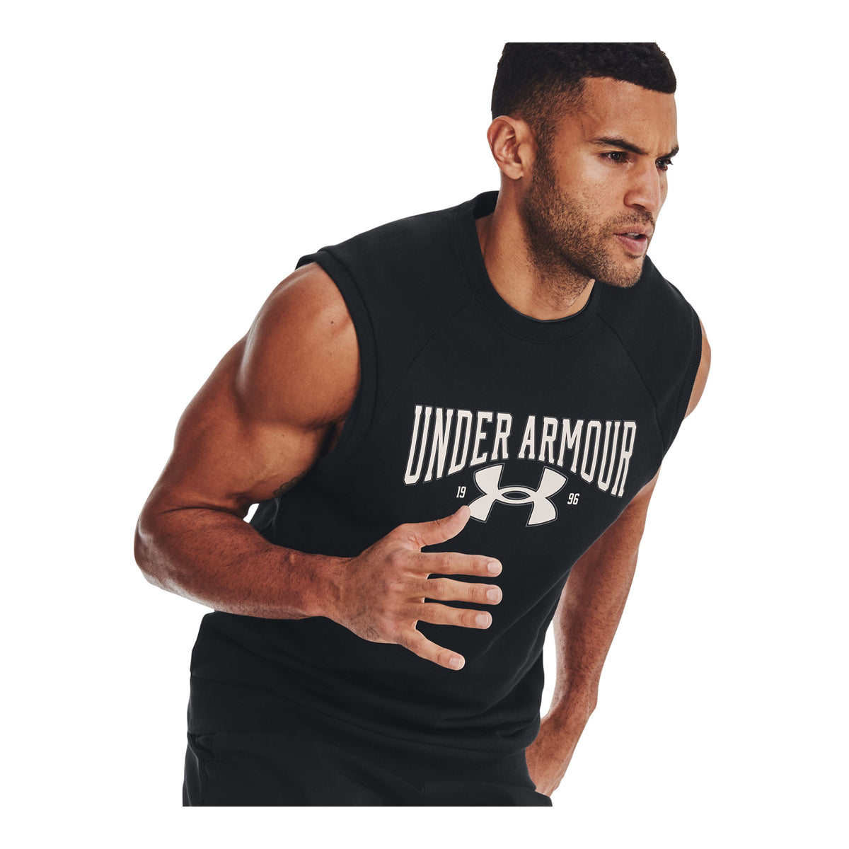 Polera sin mangas UA Rival Fleece Crew para hombre