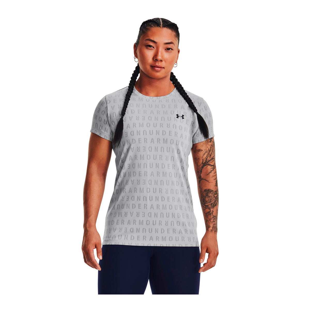 Polera manga corta Velocity Wordmark Jacqrd para mujer Under Armour