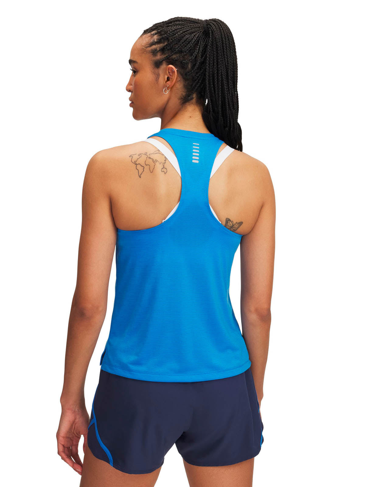 Polera sin mangas Running para mujer Launch azul Under Armour.