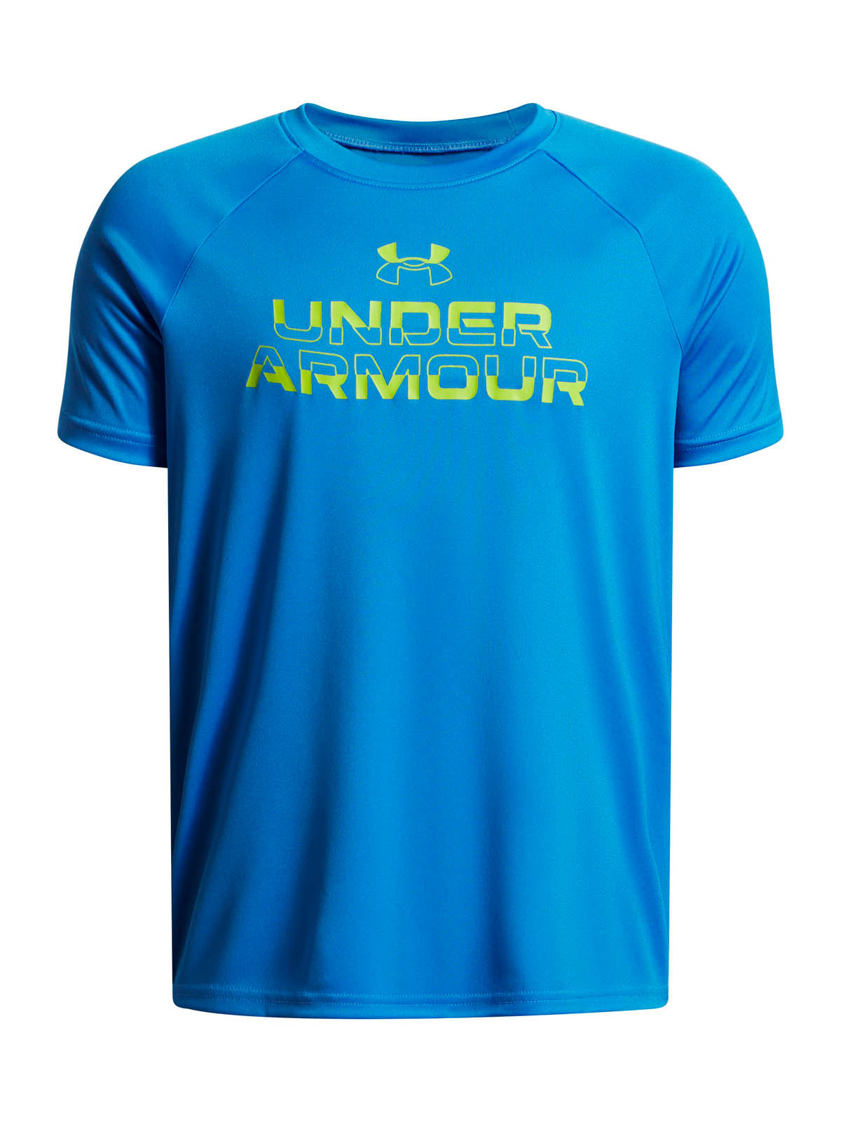 Polera manga corta de entrenamiento para niño Tech Split Wordmark azul Under Armour