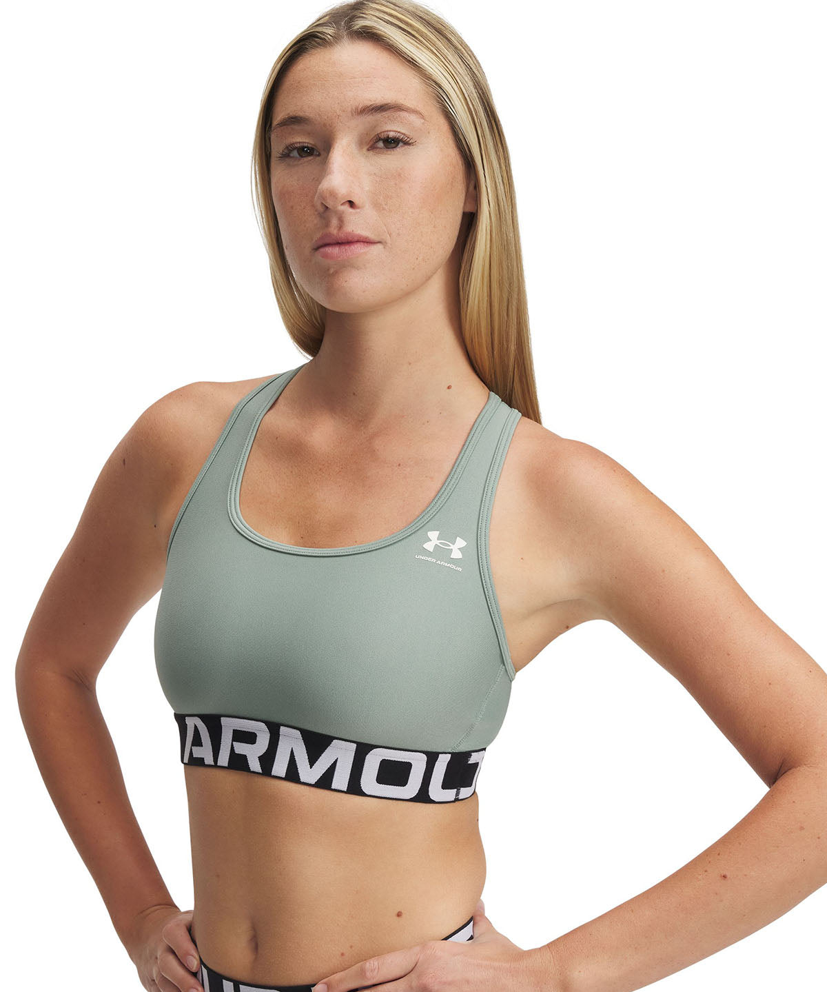 Sostén deportivo Heatgear armour mid verde para mujer Under Armour