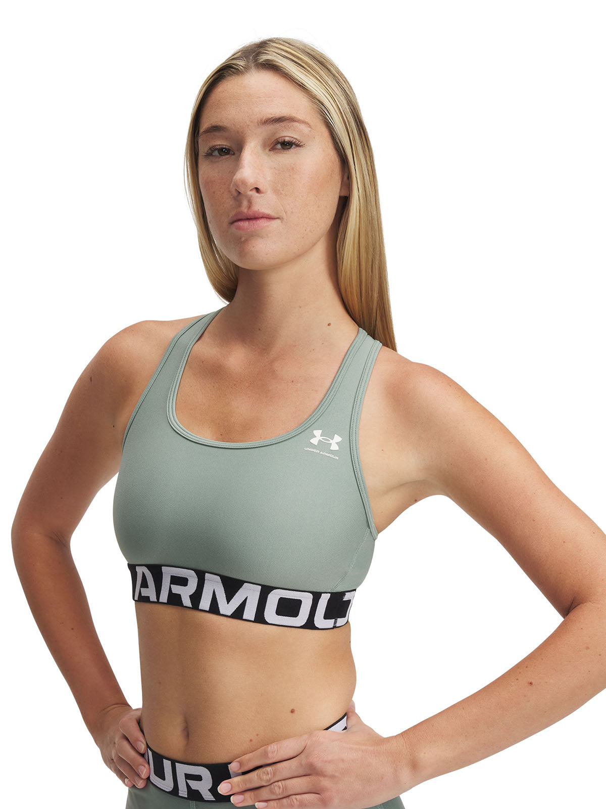 Sostén deportivo Heatgear armour mid verde para mujer Under Armour