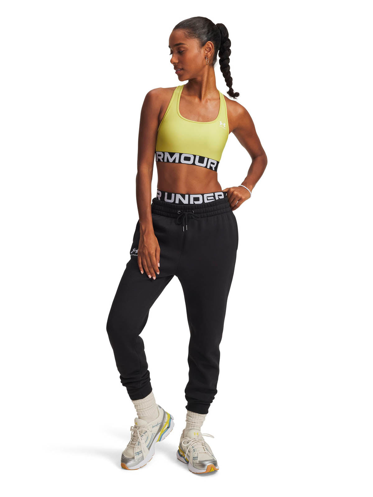 Peto de entrenamiento para mujer HeatGear Armour Mid Branded amarillo Under Armour