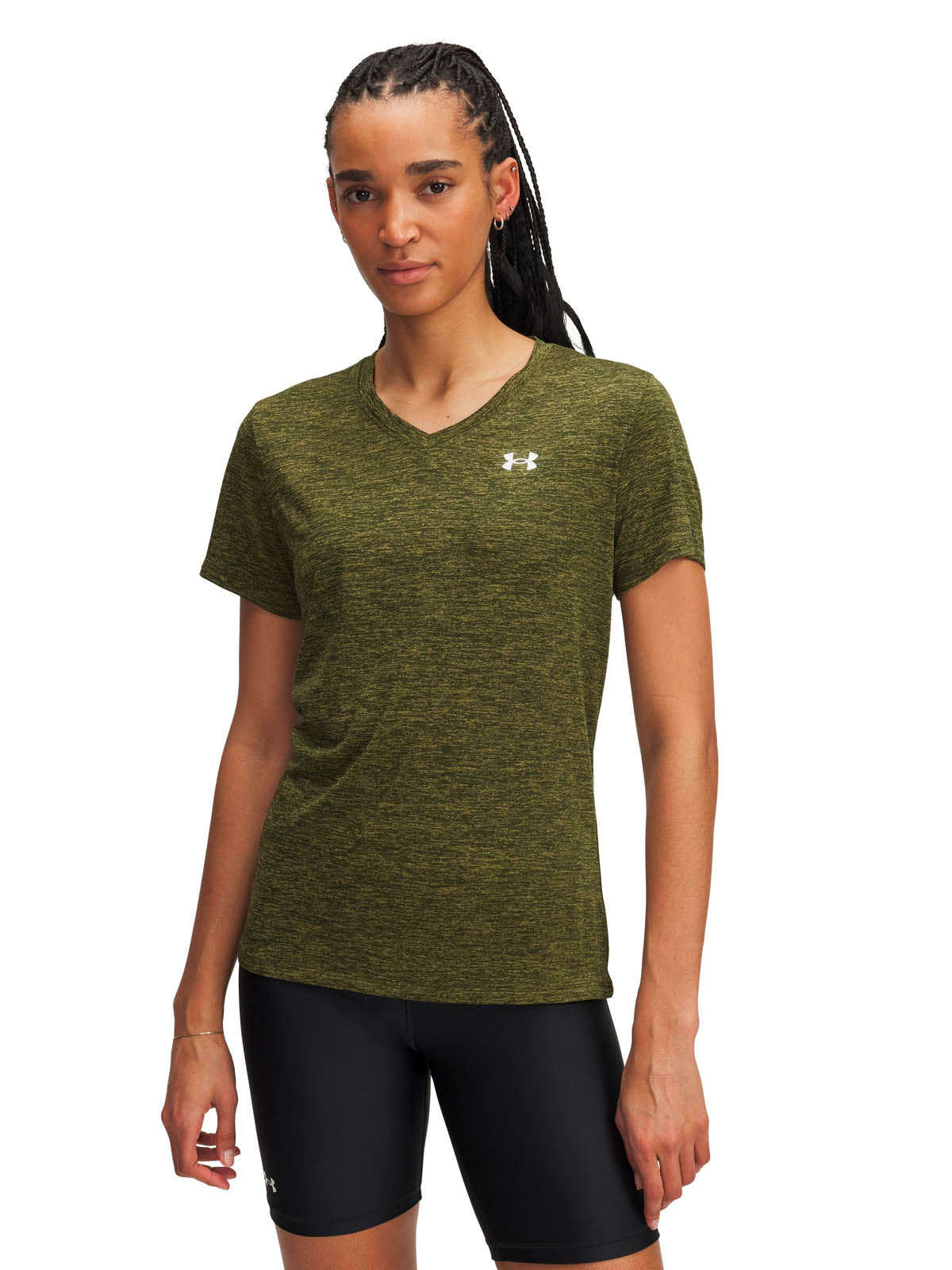 Polera manga corta de entrenamiento para mujer Tech V-Neck verde Under Armour