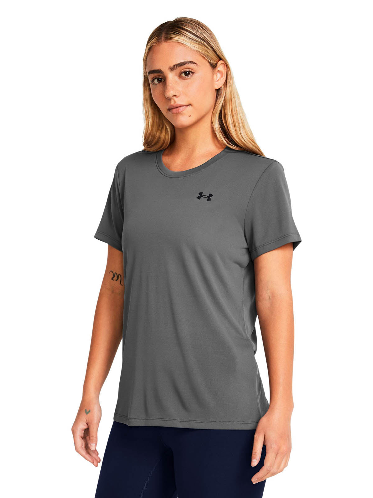 Polera manga corta Under Armour launch gris para mujer