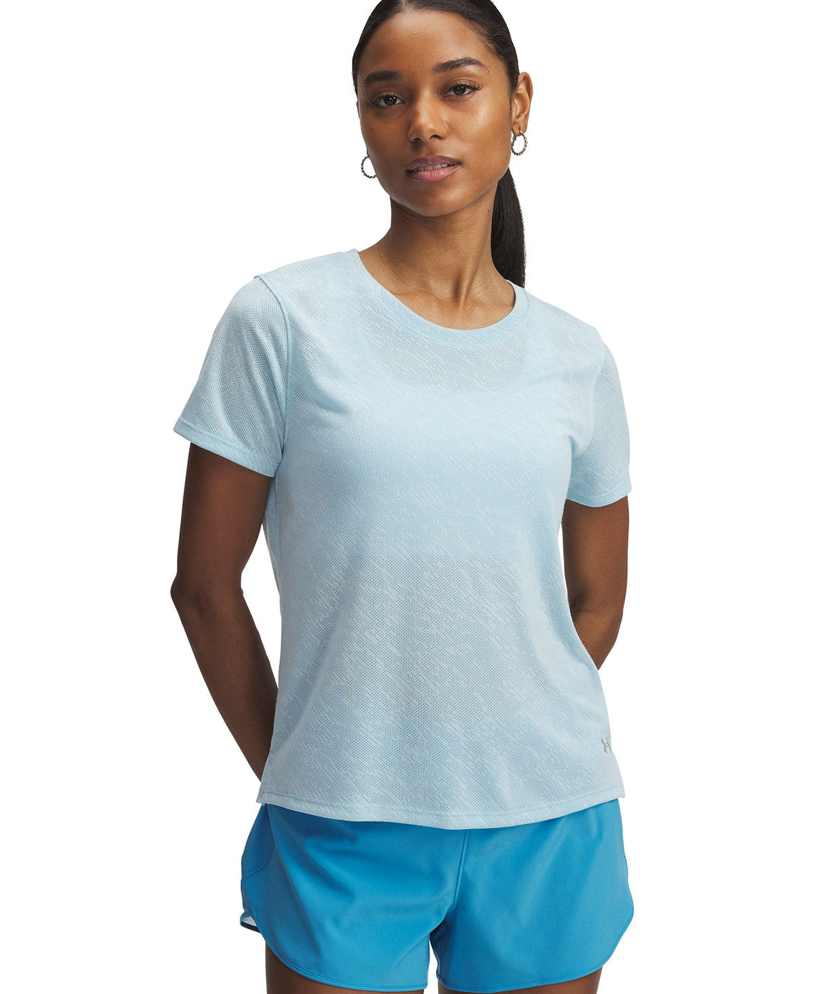 Polera manga corta Under Armour launch camo azul para mujer