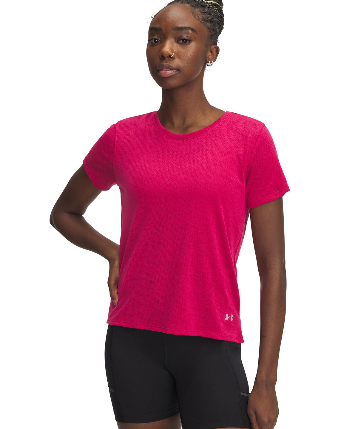 Polera manga corta Under Armour launch camo morado para mujer