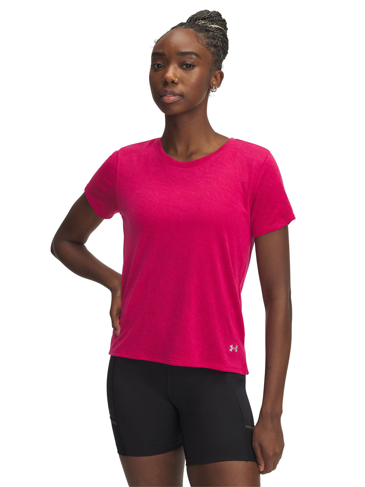 Polera manga corta Under Armour launch camo morado para mujer