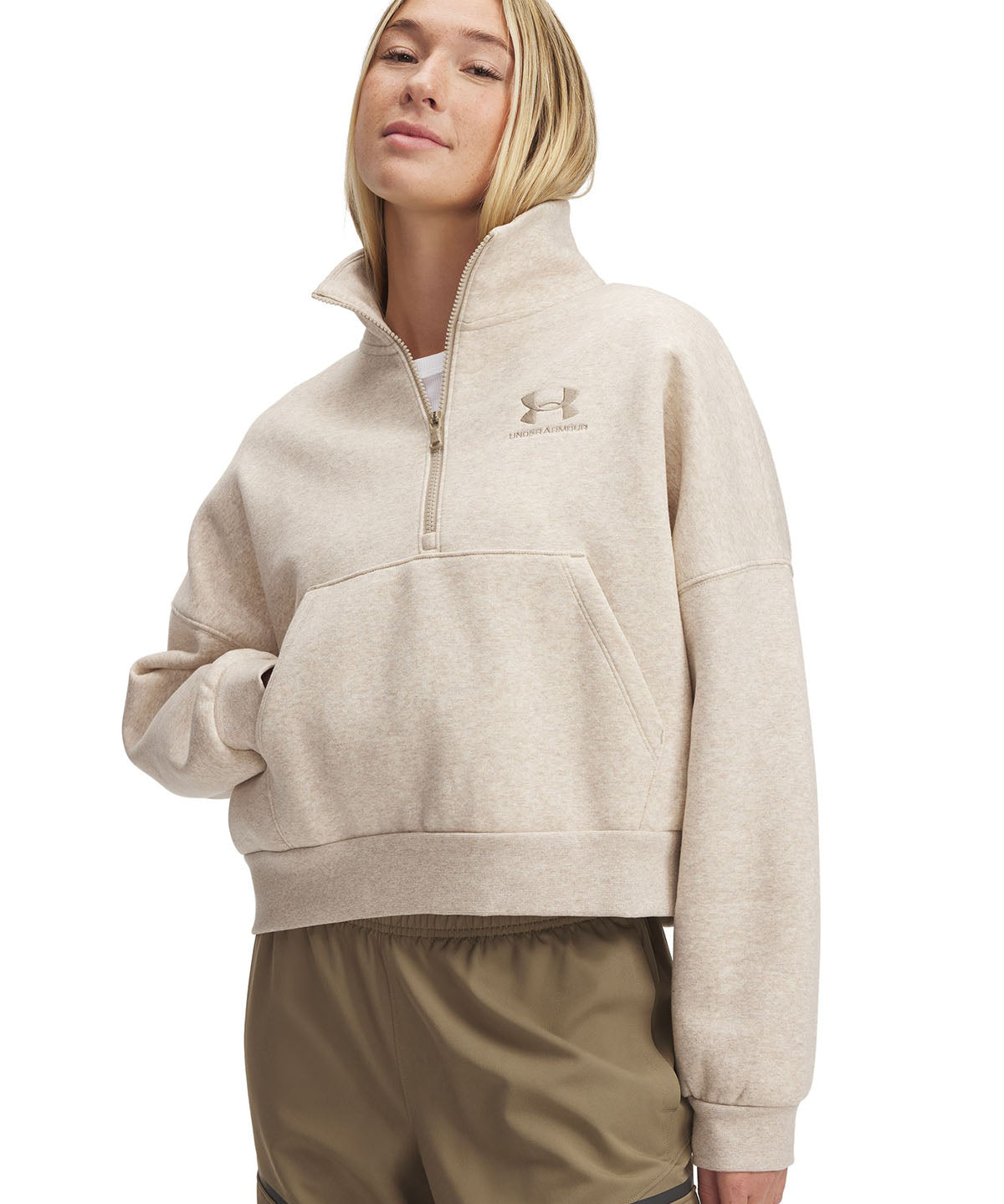 Polerón Under Armour Icon fleece oversized ½ cierre café para mujer