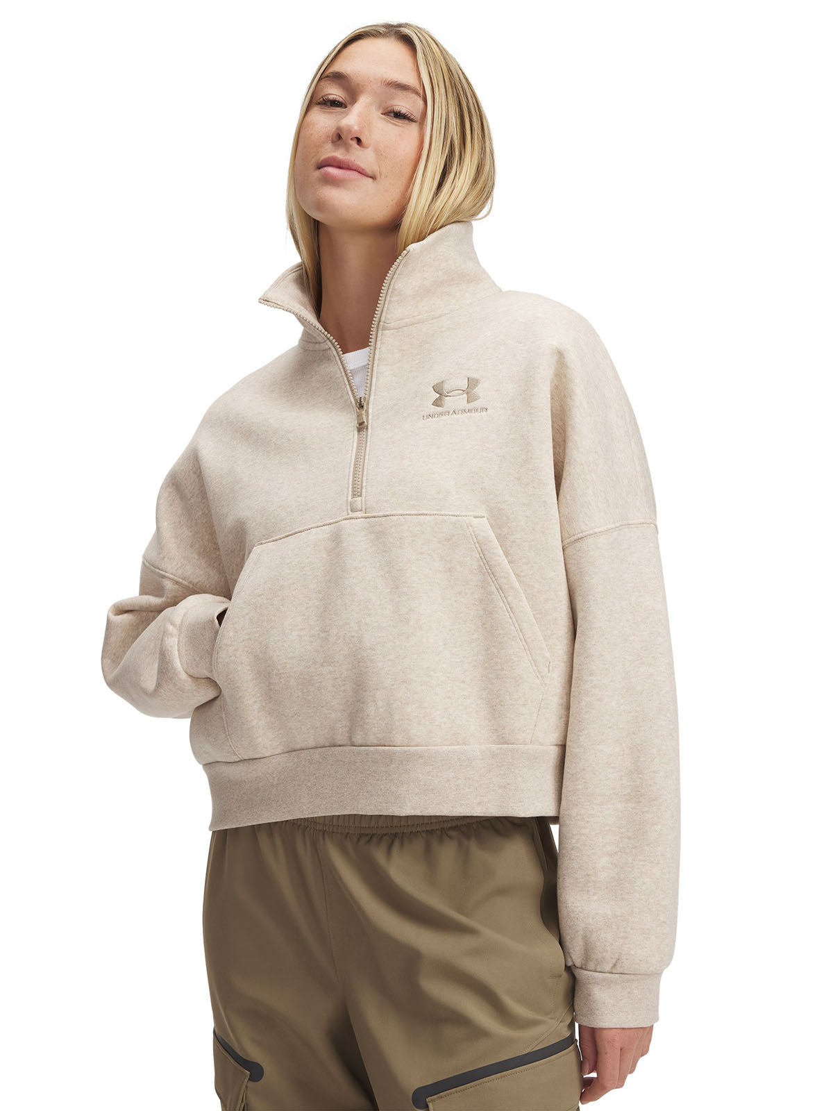 Polerón Under Armour Icon fleece oversized ½ cierre café para mujer