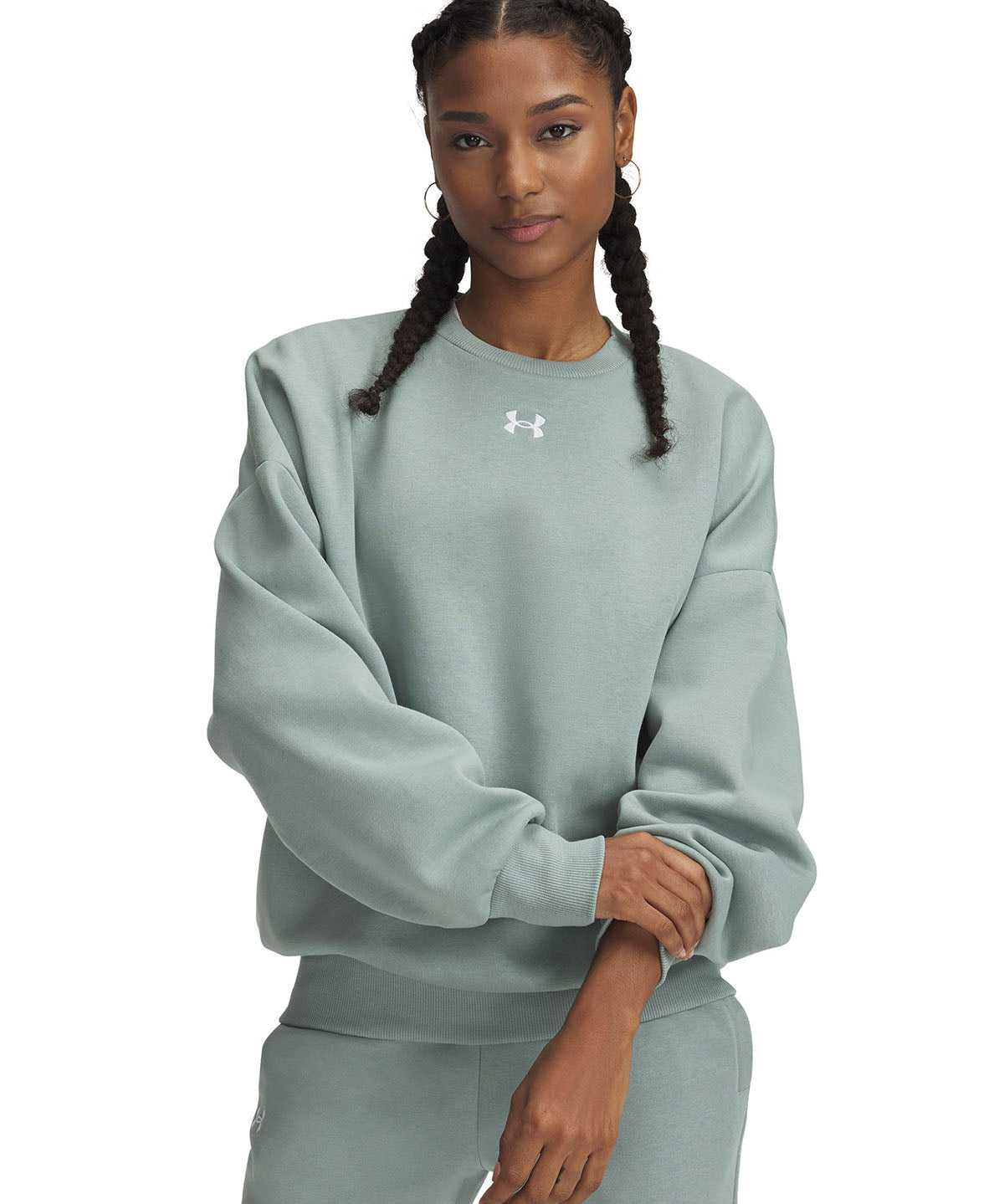 Polerón Under Armour Rival fleece oversized crew verde para mujer