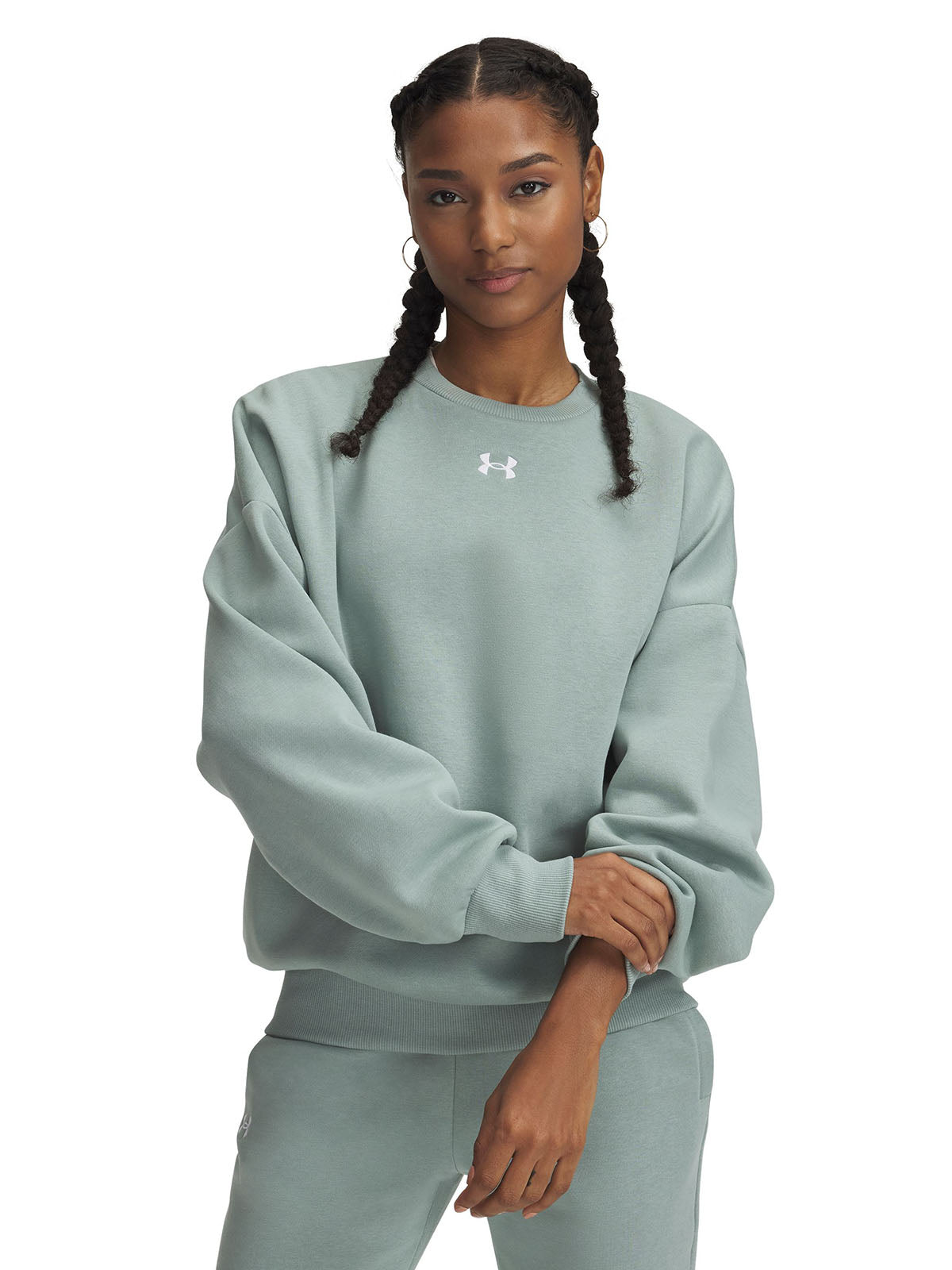 Polerón Under Armour Rival fleece oversized crew verde para mujer