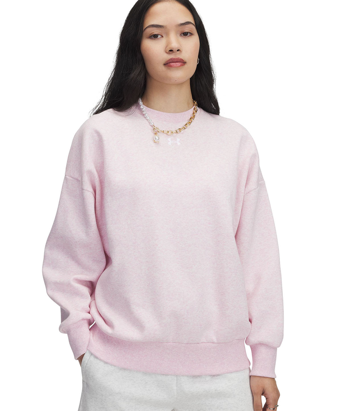 Polerón Under Armour Rival fleece oversized crew rosado para mujer