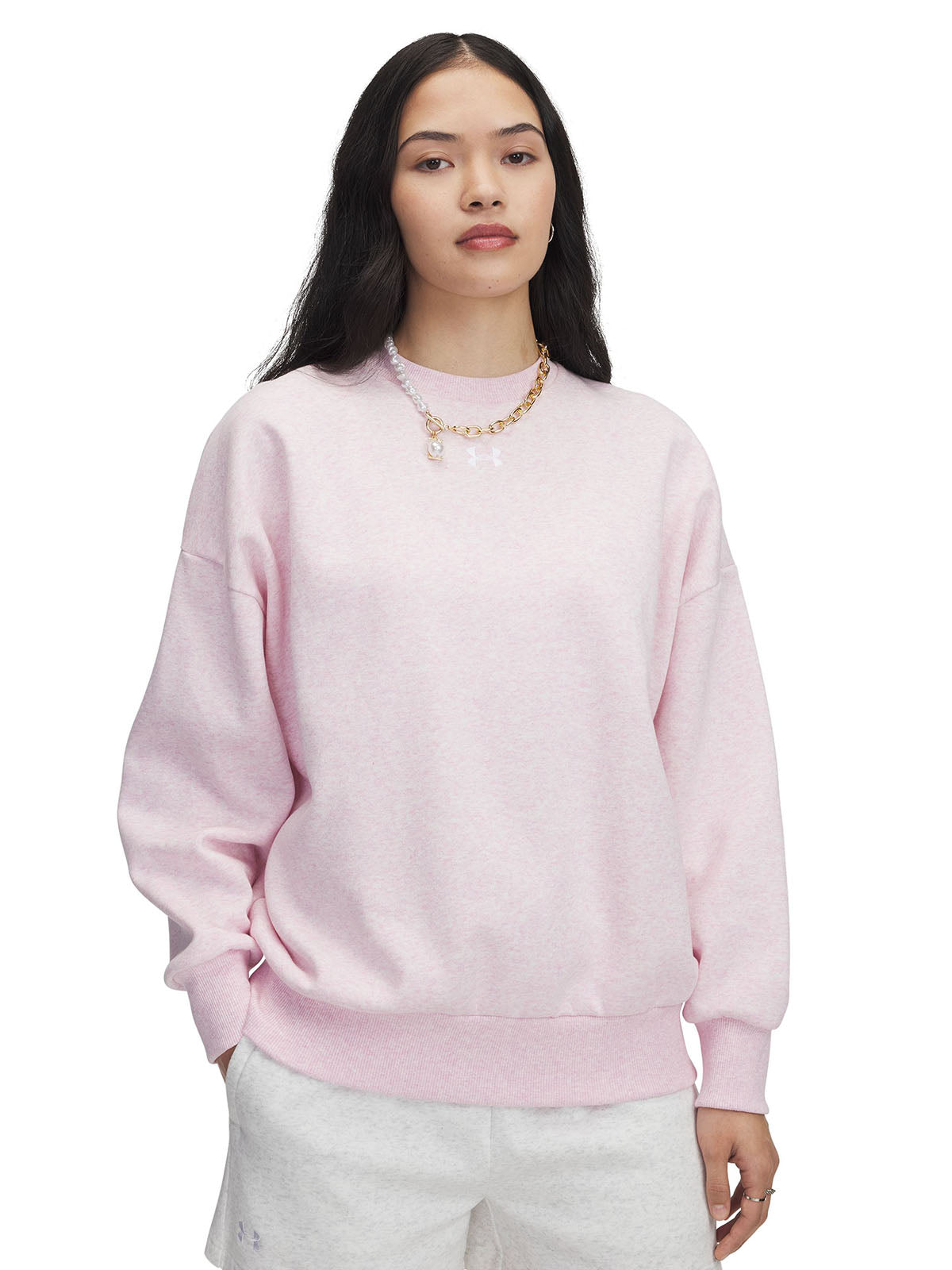 Polerón Under Armour Rival fleece oversized crew rosado para mujer