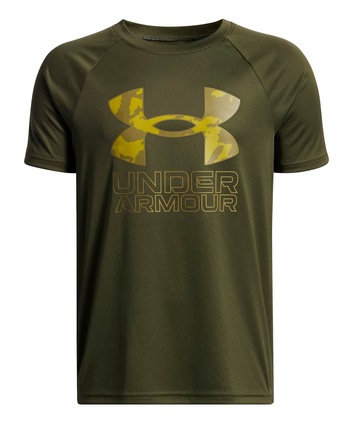 Polera manga corta de Entrenamiento para Niño Tech Hybrid print Verde Under Armour