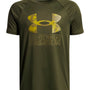 Polera manga corta de Entrenamiento para Niño Tech Hybrid print Verde Under Armour