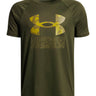 Polera manga corta de Entrenamiento para Niño Tech Hybrid print Verde Under Armour
