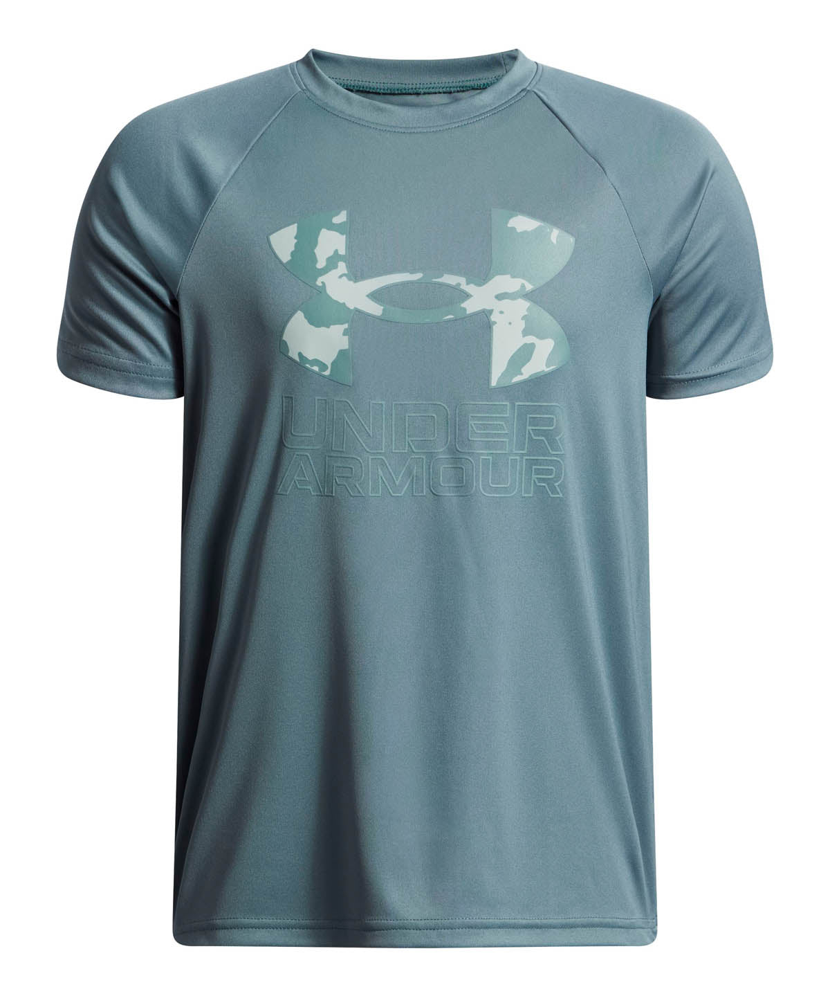 Polera manga corta de Entrenamiento para Niño Tech Hybrid print Azul Under Armour