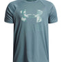 Polera manga corta de Entrenamiento para Niño Tech Hybrid print Azul Under Armour