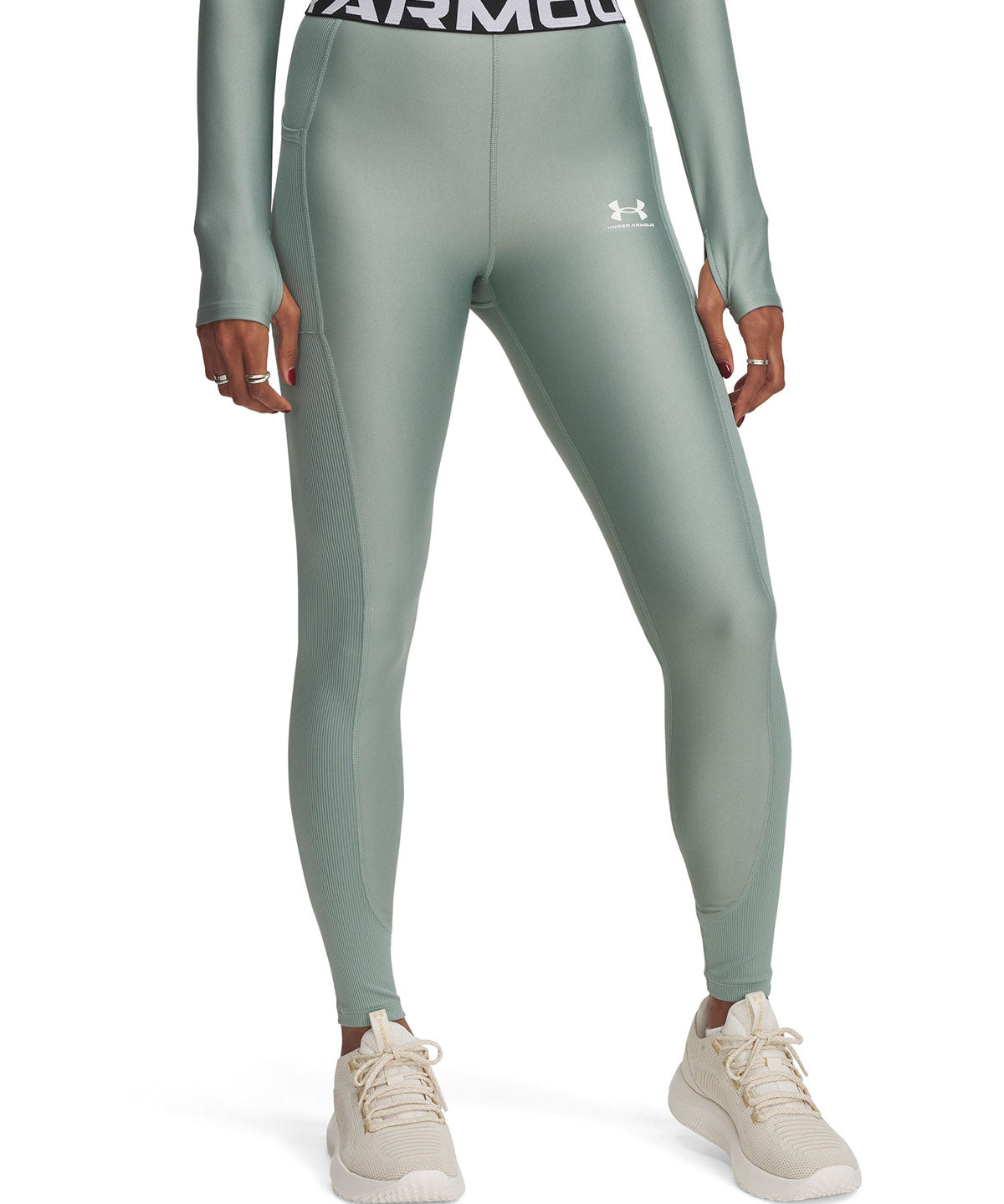 Calzas Heatgear Rib verde para mujer Under Armour