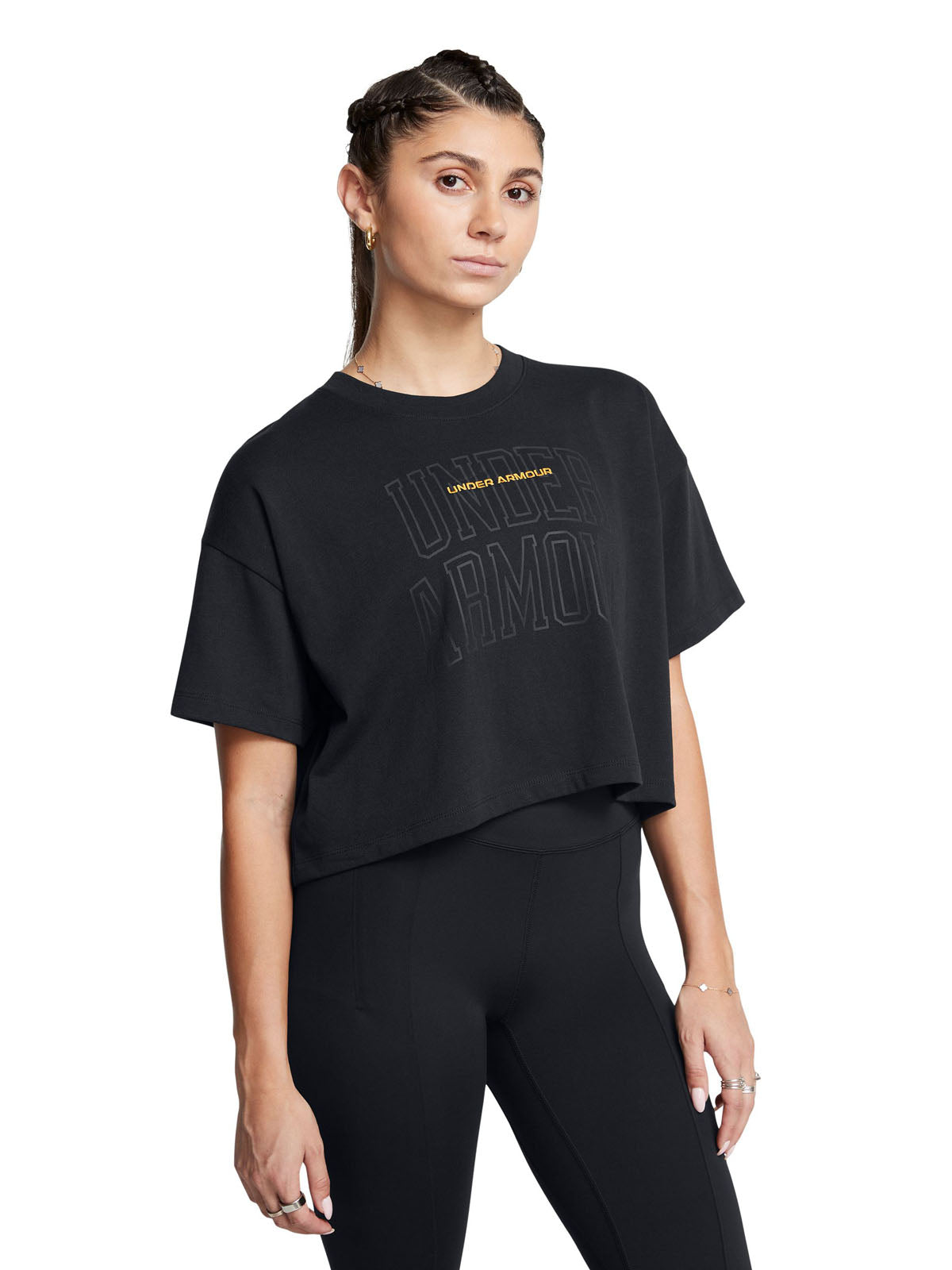 Polera manga corta UA Crop Varsity para mujer