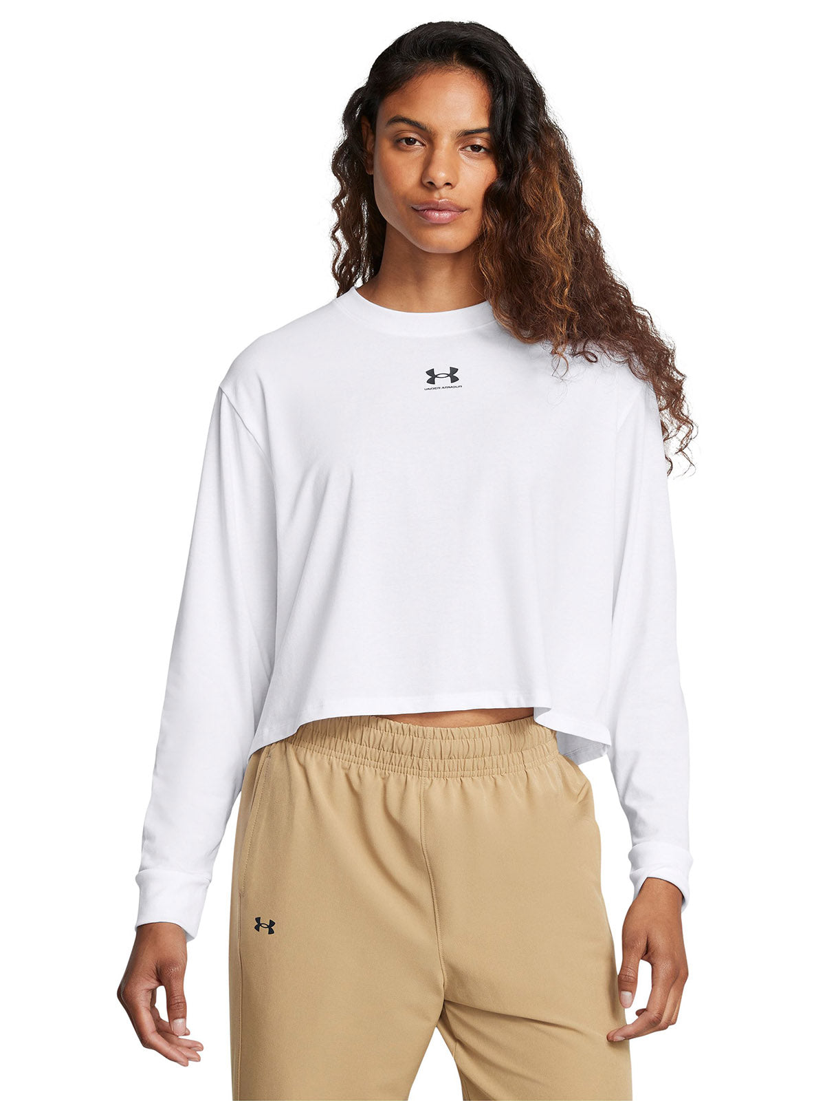 Polera manga larga Under Armour Rival boxy blanco para mujer