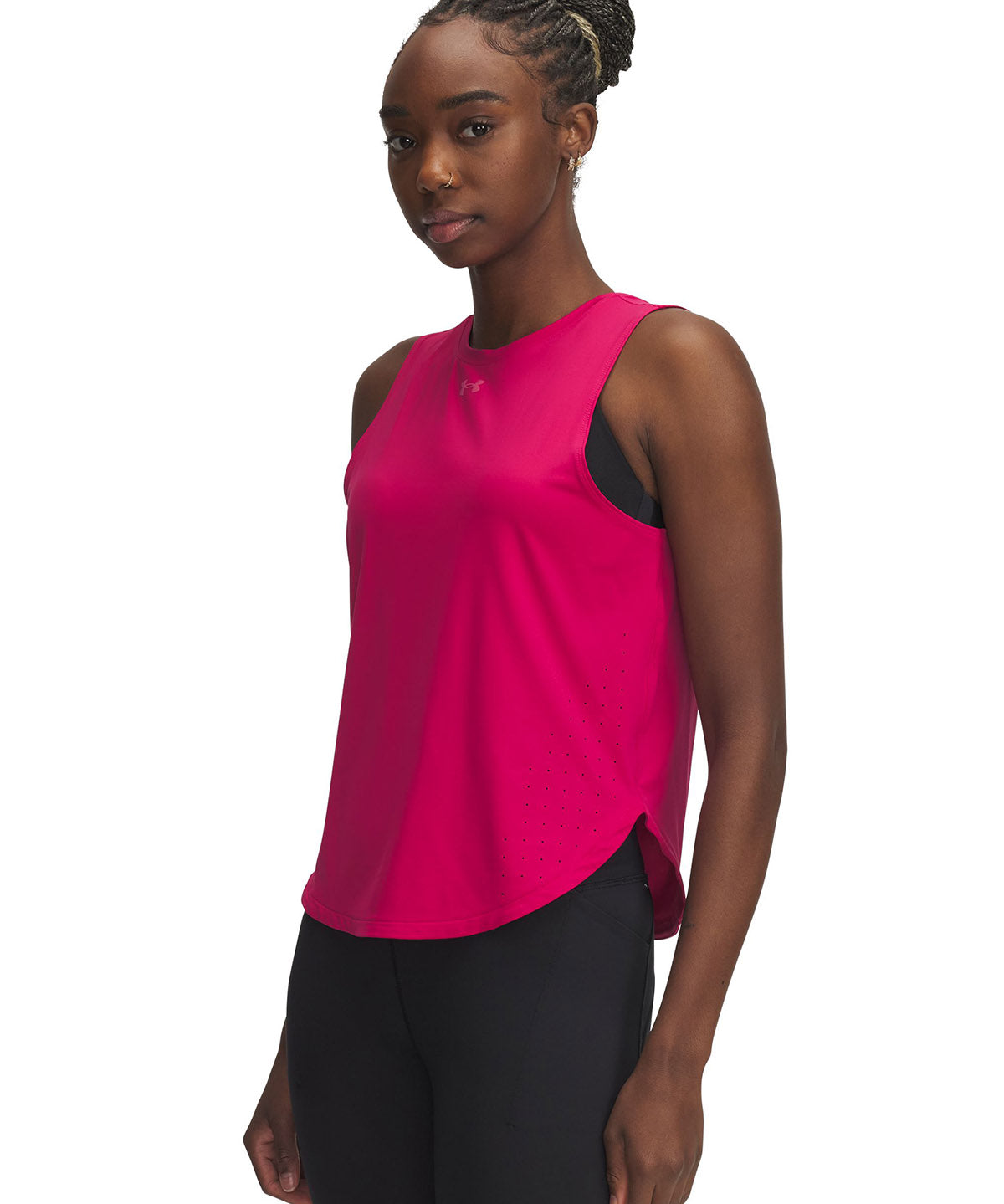 Polera sin mangas UA Launch Elite morado para mujer