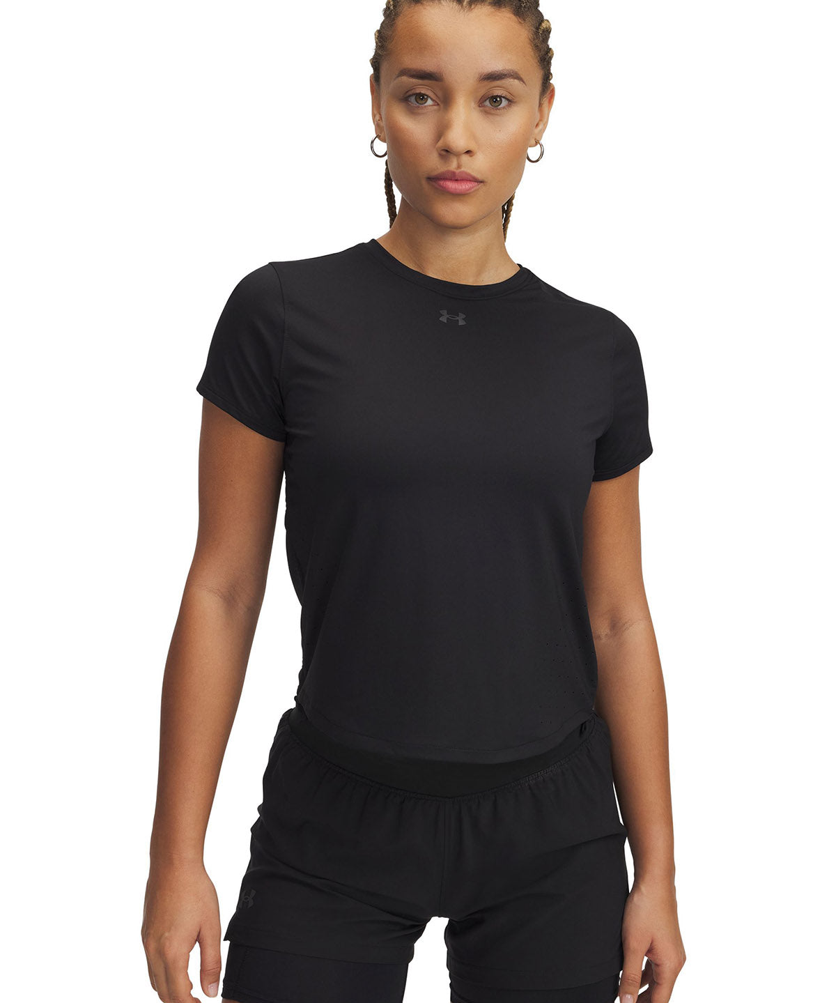 Polera manga corta UA Launch Elite negro para mujer